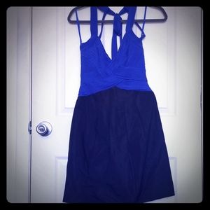 Blue and black halter dress